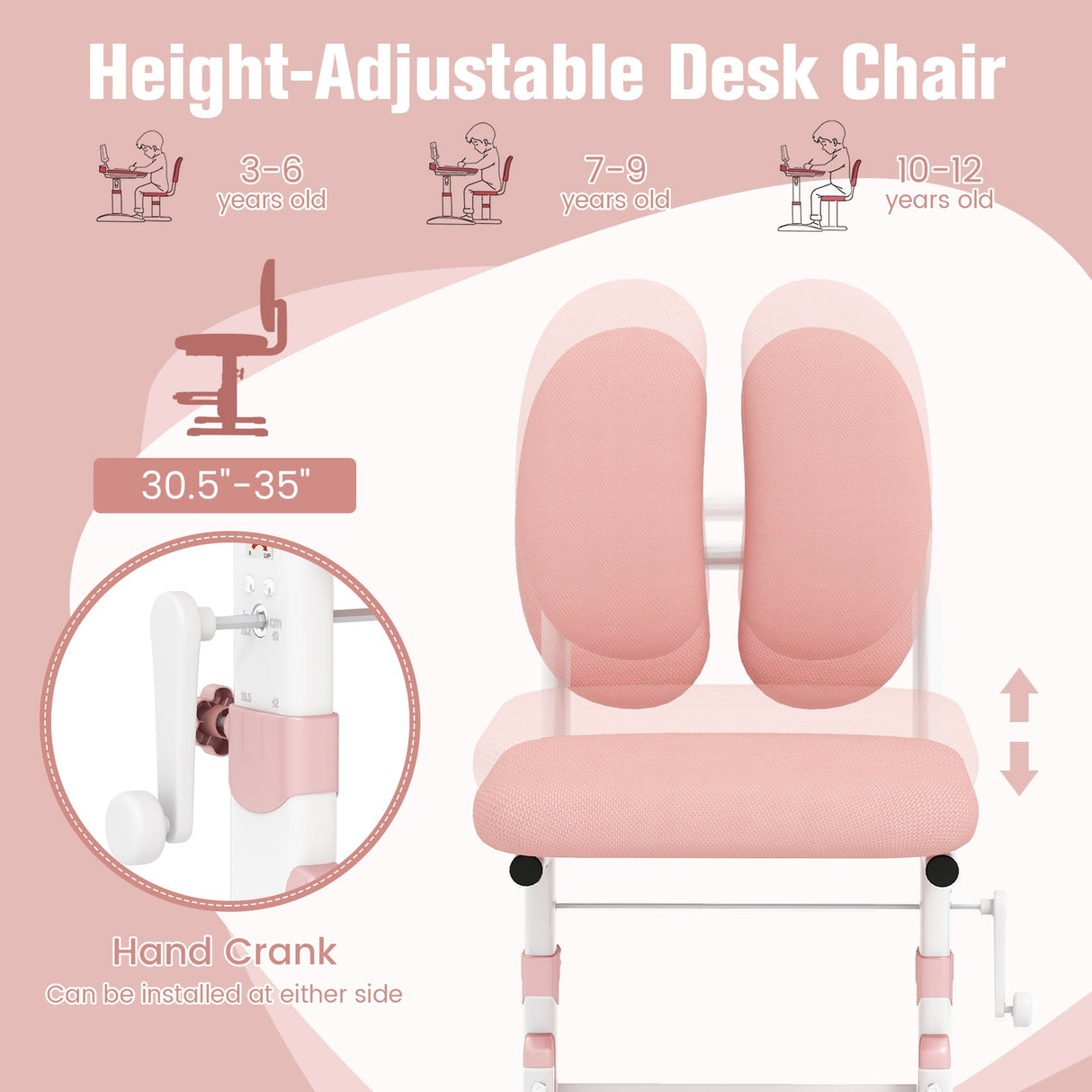 Silla de estudio ergonómica para niños con altura regulable y doble respaldo