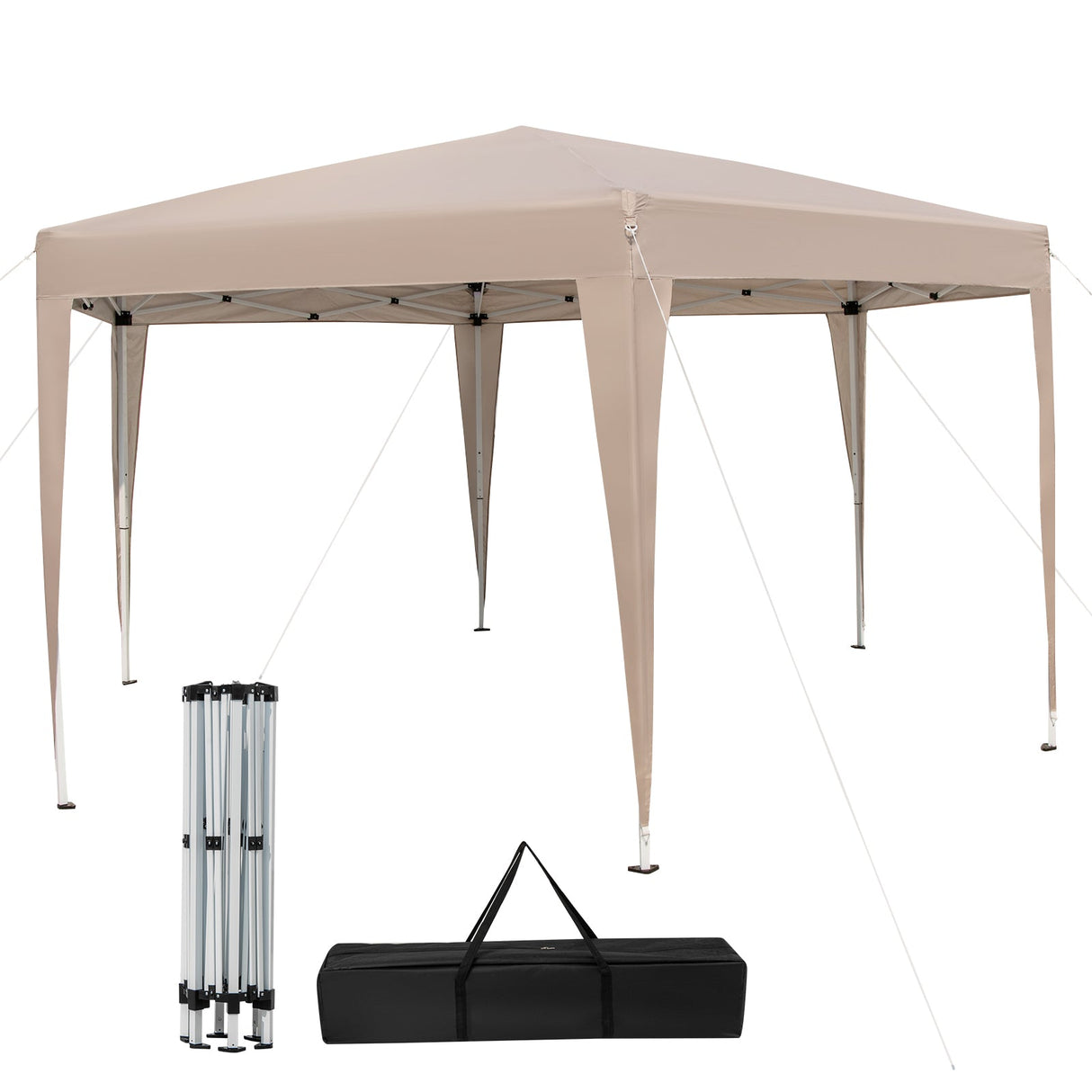 Carpa Hexagonal Plegable de 13 x 11.5 pies, Altura Ajustable, con Patas Vestidas - Caqui