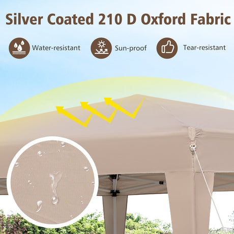 Carpa Hexagonal Plegable de 13 x 11.5 pies, Altura Ajustable, con Patas Vestidas - Caqui