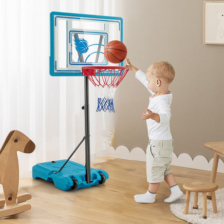 Canasta de baloncesto de piscina de altura ajustable de 3.8 a 4.4 pies para niños, adolescentes y adultos - Azul