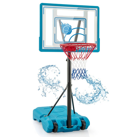 Canasta de baloncesto de piscina de altura ajustable de 3.8 a 4.4 pies para niños, adolescentes y adultos - Azul