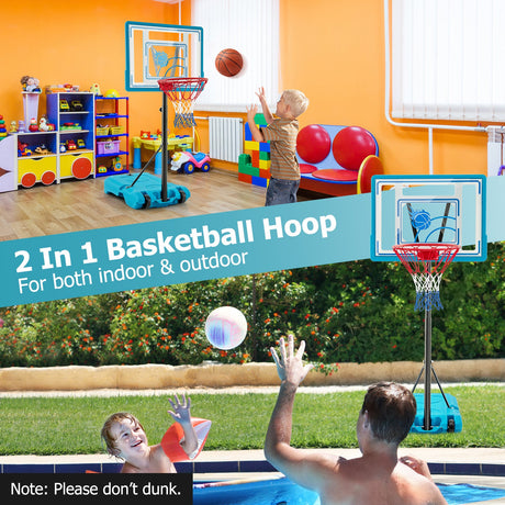 Canasta de baloncesto de piscina de altura ajustable de 3.8 a 4.4 pies para niños, adolescentes y adultos - Azul