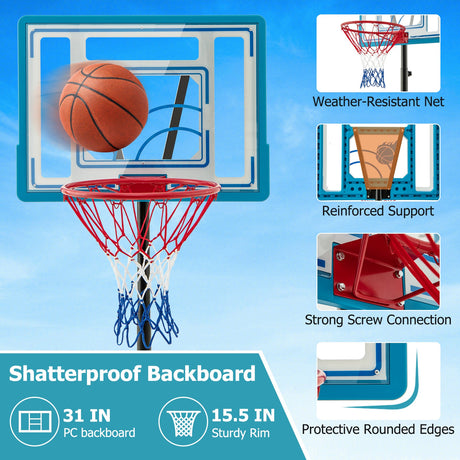 Canasta de baloncesto de piscina de altura ajustable de 3.8 a 4.4 pies para niños, adolescentes y adultos - Azul