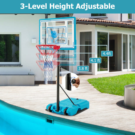 Canasta de baloncesto de piscina de altura ajustable de 3.8 a 4.4 pies para niños, adolescentes y adultos - Azul