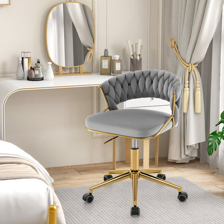Silla de escritorio de computadora tapizada con respaldo tejido a mano, giratoria y regulable en altura 360°