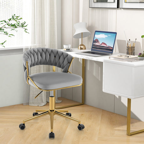 Silla de escritorio de computadora tapizada con respaldo tejido a mano, giratoria y regulable en altura 360°