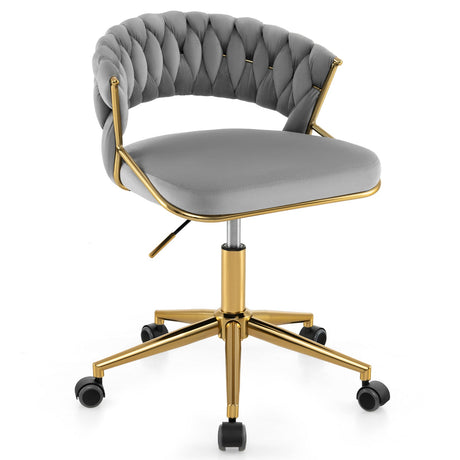 Silla de escritorio de computadora tapizada con respaldo tejido a mano, giratoria y regulable en altura 360°