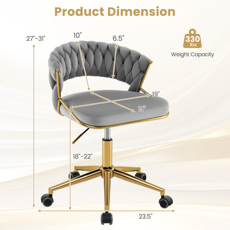 Silla de escritorio de computadora tapizada con respaldo tejido a mano, giratoria y regulable en altura 360°