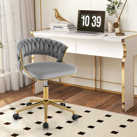 Silla de escritorio de computadora tapizada con respaldo tejido a mano, giratoria y regulable en altura 360°