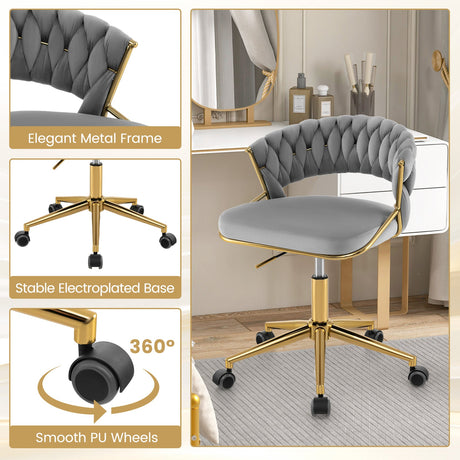 Silla de escritorio de computadora tapizada con respaldo tejido a mano, giratoria y regulable en altura 360°