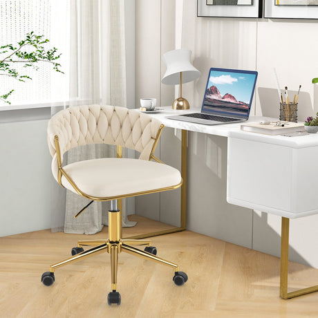 Silla de escritorio de computadora tapizada con respaldo tejido a mano, giratoria y regulable en altura 360°