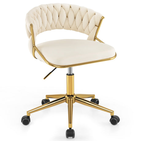 Silla de escritorio de computadora tapizada con respaldo tejido a mano, giratoria y regulable en altura 360°