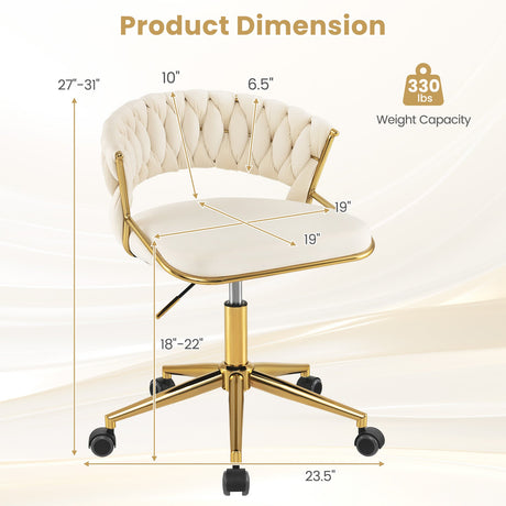 Silla de escritorio de computadora tapizada con respaldo tejido a mano, giratoria y regulable en altura 360°