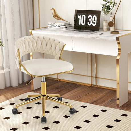Silla de escritorio de computadora tapizada con respaldo tejido a mano, giratoria y regulable en altura 360°