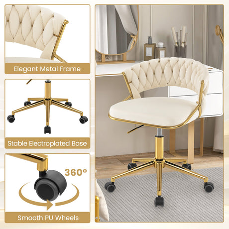 Silla de escritorio de computadora tapizada con respaldo tejido a mano, giratoria y regulable en altura 360°