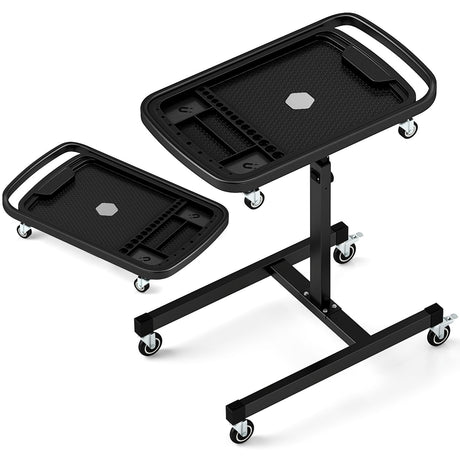 Bandeja de herramientas con ruedas 2 en 1, mesa de trabajo de altura ajustable con bandeja de piezas desmontable - Negra