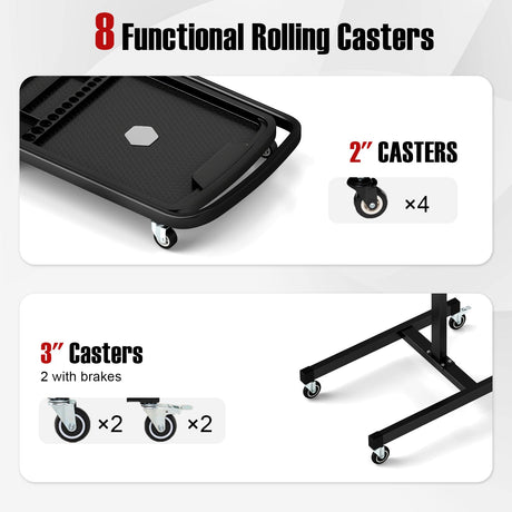 Bandeja de herramientas con ruedas 2 en 1, mesa de trabajo de altura ajustable con bandeja de piezas desmontable - Negra