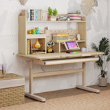 Height Adjustable Writing Table with Tilt Desktop and Retractable Book Stand-Yellow