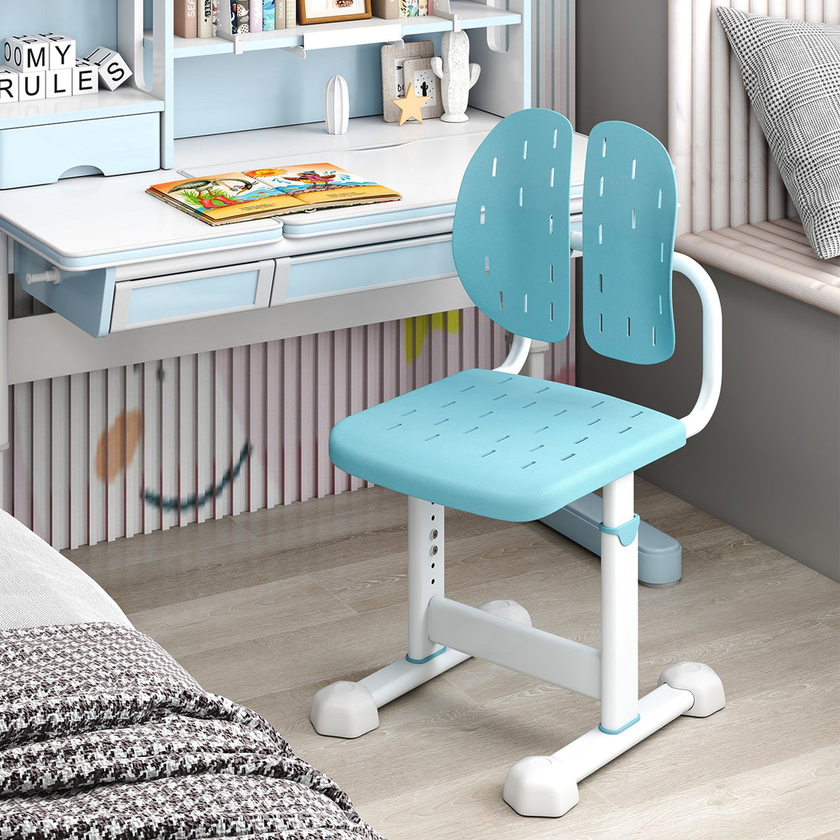 Silla de estudio infantil con altura regulable, doble respaldo y asiento transpirable para mayores de 3 años