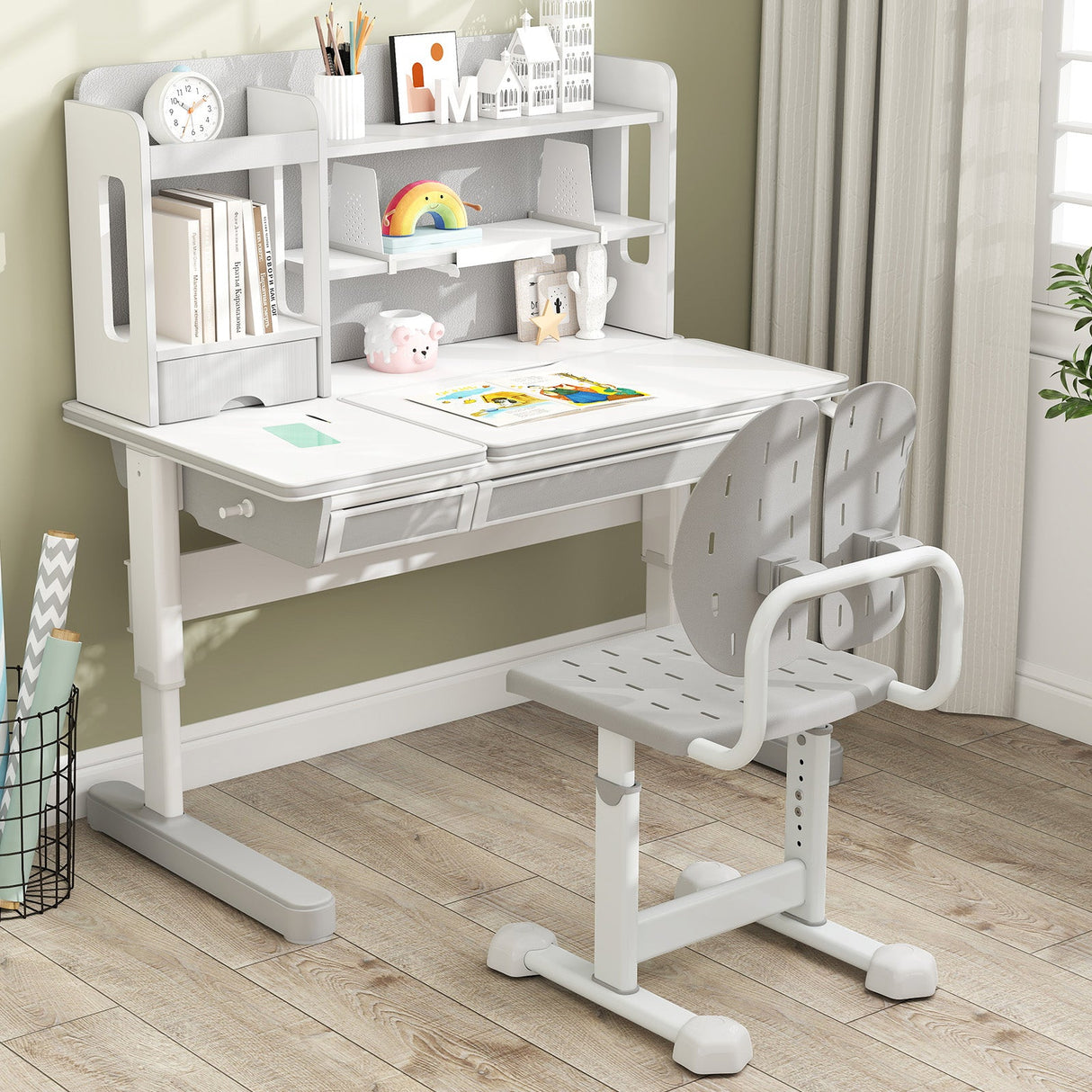Silla de estudio infantil con altura regulable, doble respaldo y asiento transpirable para mayores de 3 años