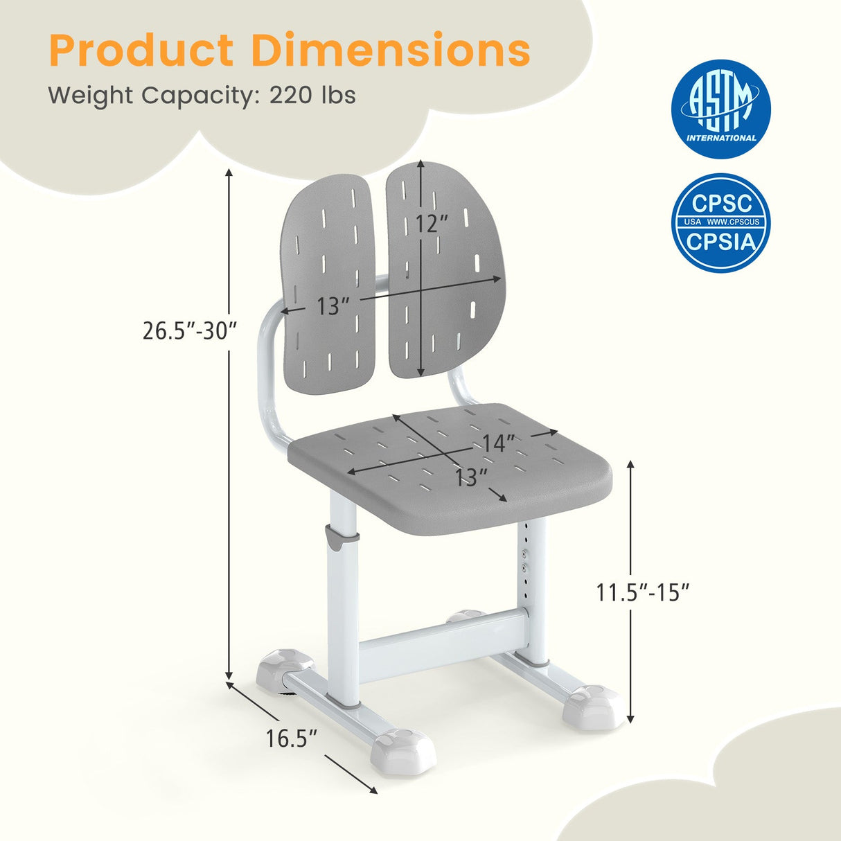 Silla de estudio infantil con altura regulable, doble respaldo y asiento transpirable para mayores de 3 años