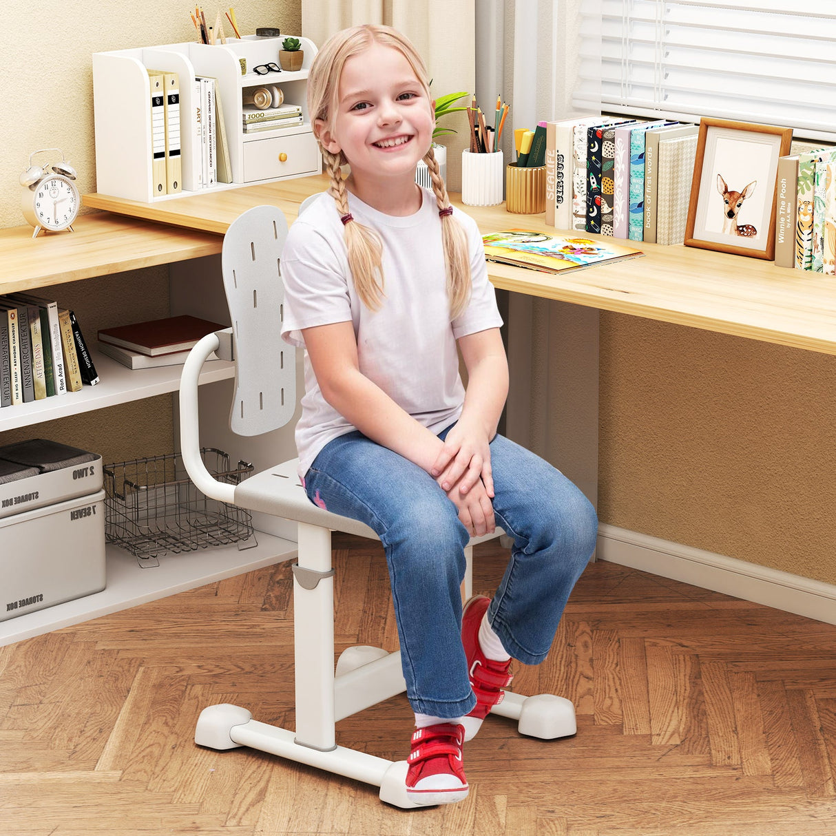 Silla de estudio infantil con altura regulable, doble respaldo y asiento transpirable para mayores de 3 años