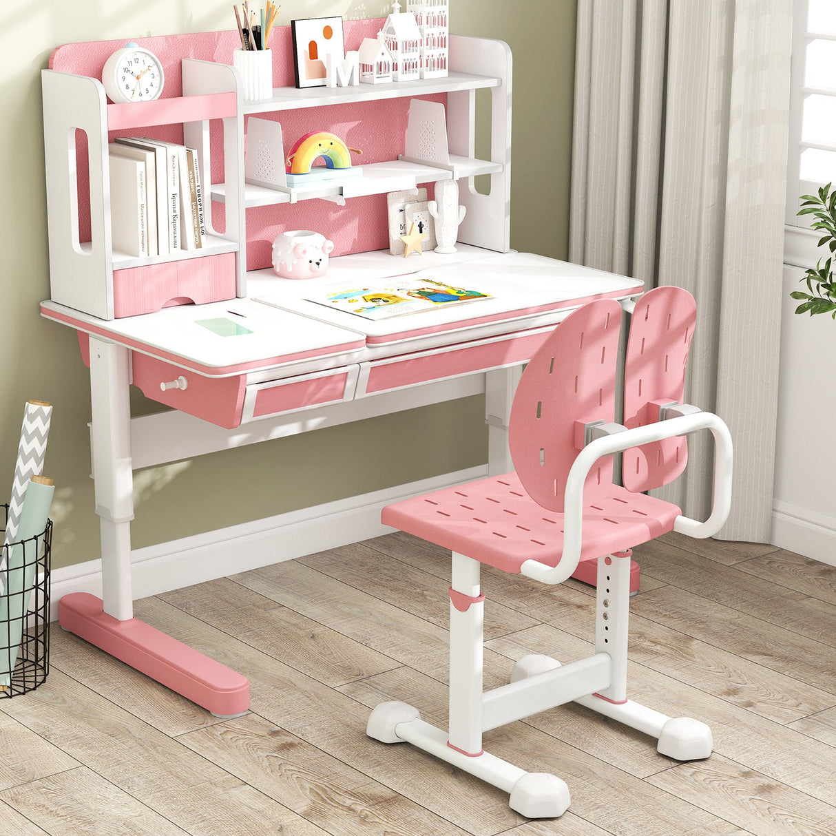 Silla de estudio infantil con altura regulable, doble respaldo y asiento transpirable para mayores de 3 años