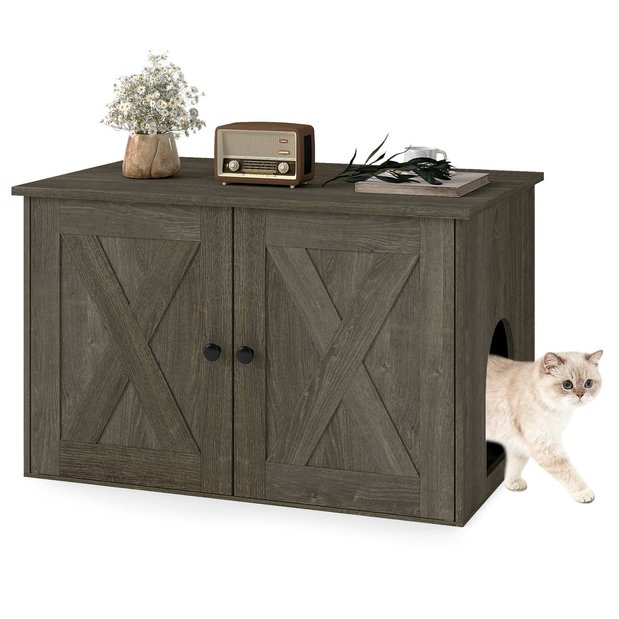Mueble para arenero de gato oculto con separador - Roble