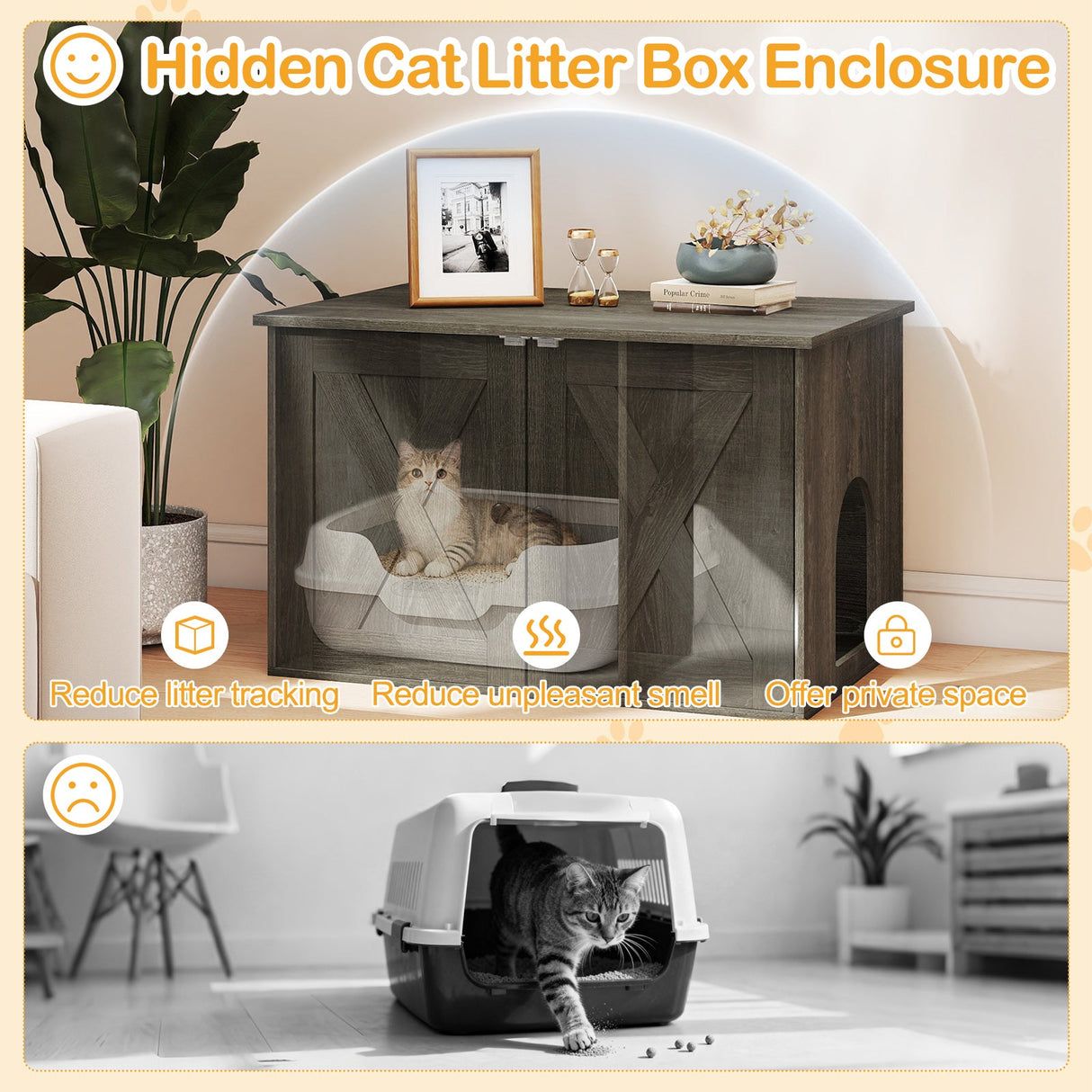 Mueble para arenero de gato oculto con separador - Roble