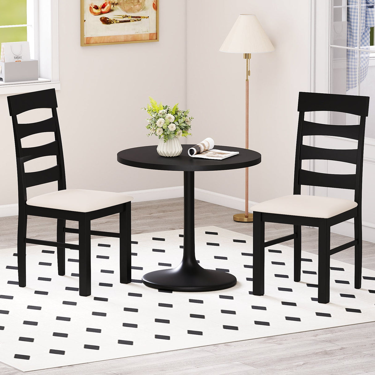 Juego de 2 sillas de comedor de respaldo alto con asiento acolchado - Negro