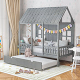 Cama individual con forma de casa con cama nido y techo de 82 pulgadas de alto