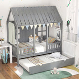 Cama individual con forma de casa con cama nido y techo de 82 pulgadas de alto