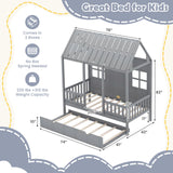 Cama individual con forma de casa con cama nido y techo de 82 pulgadas de alto