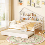 Cama nido de tamaño matrimonial con forma de casita con cama nido individual extraíble - Blanca