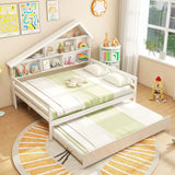 Cama nido de tamaño matrimonial con forma de casita con cama nido individual extraíble - Blanca