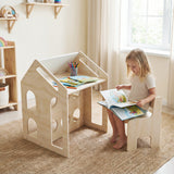 Juego de Mesa y Sillas de Madera con Forma de Casita para Niños con Actividades - Natural