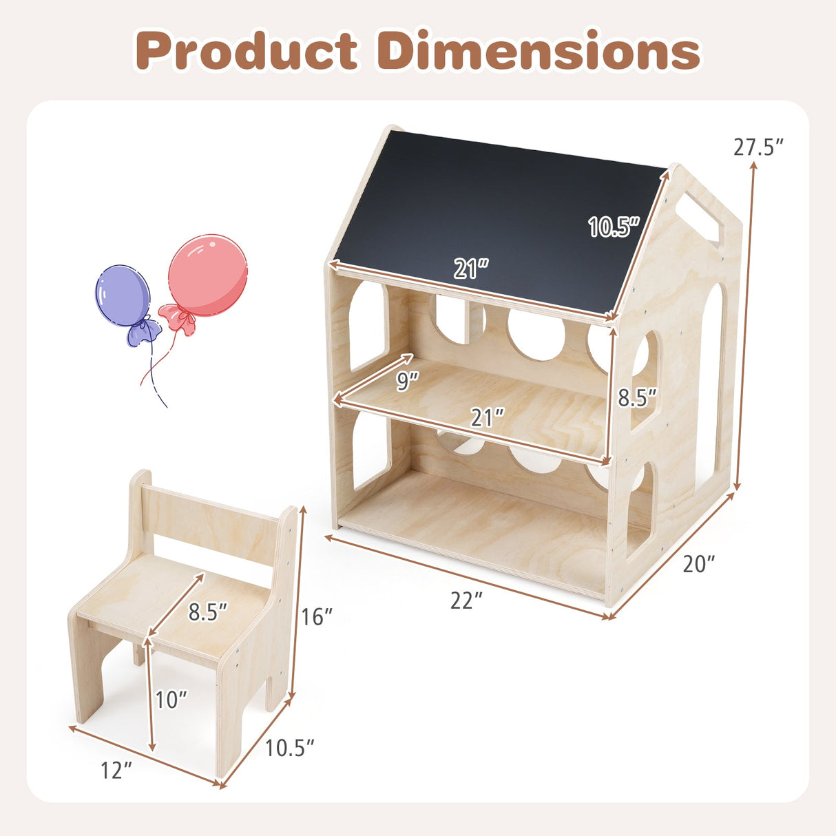 Juego de Mesa y Sillas de Madera con Forma de Casita para Niños con Actividades - Natural