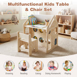 Juego de Mesa y Sillas de Madera con Forma de Casita para Niños con Actividades - Natural