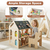 Juego de Mesa y Sillas de Madera con Forma de Casita para Niños con Actividades - Natural