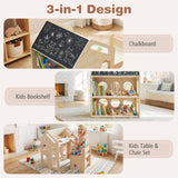 Juego de Mesa y Sillas de Madera con Forma de Casita para Niños con Actividades - Natural