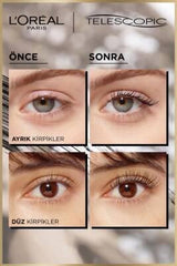 L'Oreal Paris Telescopic Waterproof Mascara - Black Lengthening Mascara for Long, Defined Lashes - Smudge-Proof, All-Day Wear