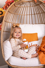 Pijama de bambú de 2 piezas a cuadros naranja quemado