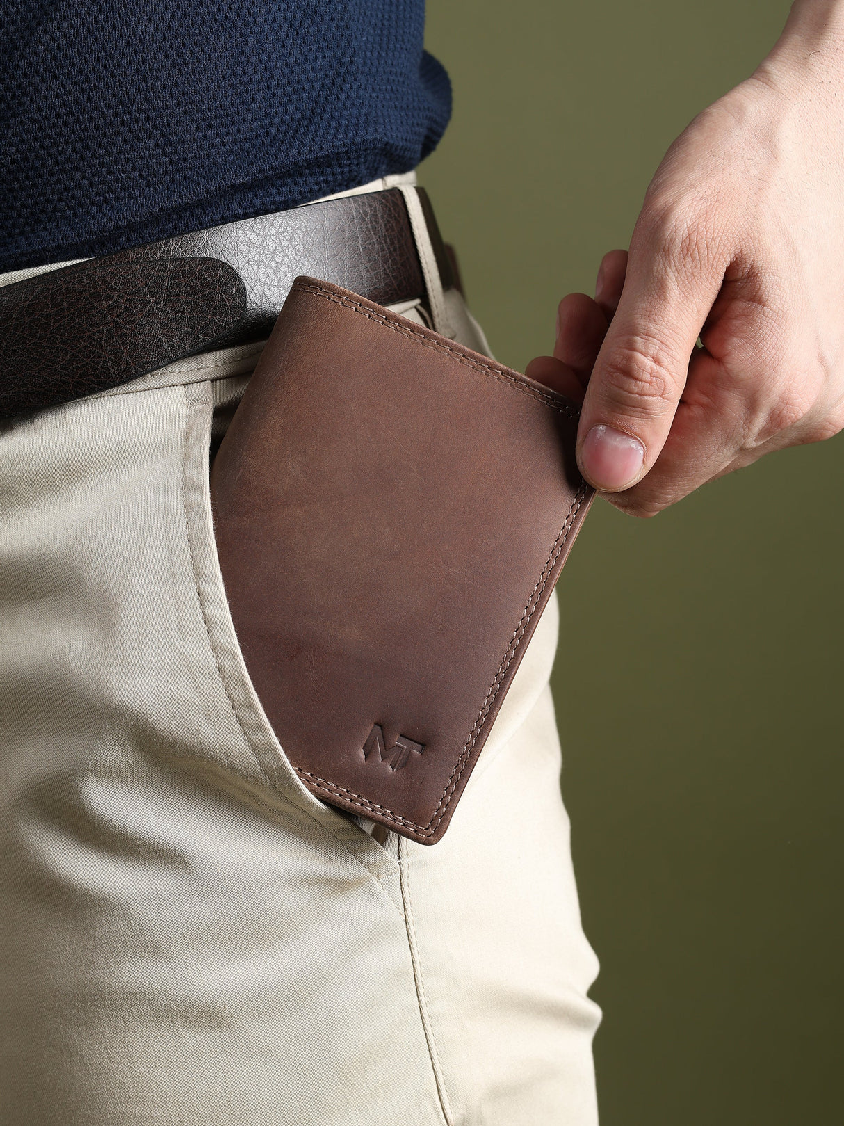 Billetera de cuero de búfalo para hombre - Vertical