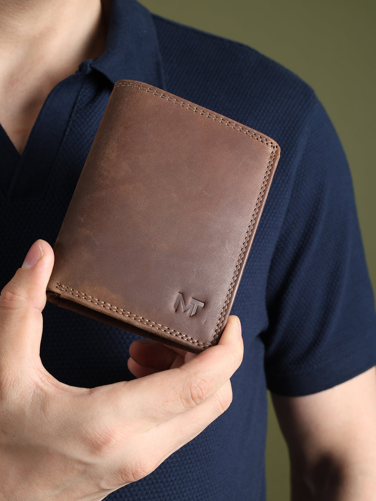 Billetera de cuero de búfalo para hombre - Vertical