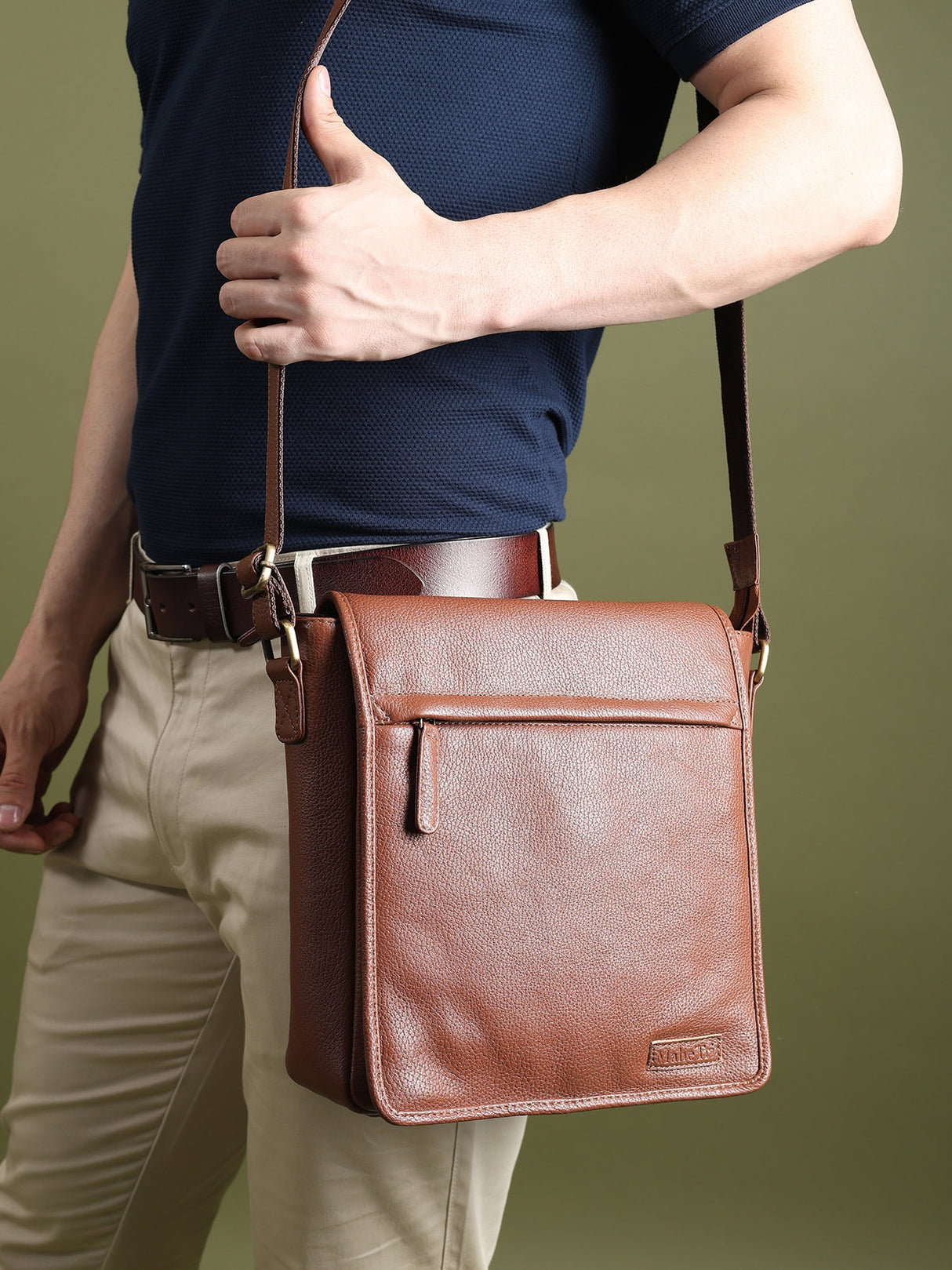 Bolso bandolera de cuero para viajes y trabajo