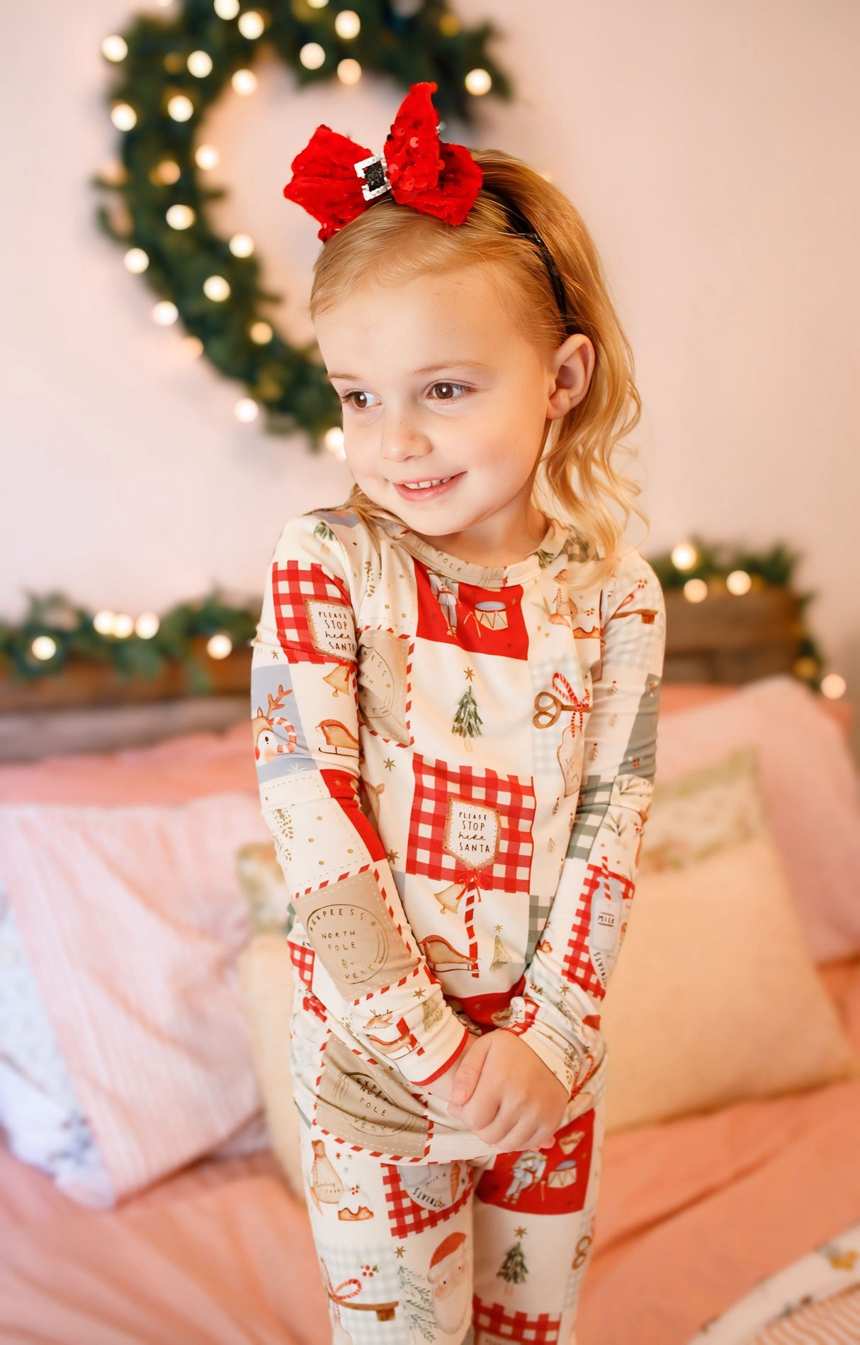 Pijama de Navidad de bambú con retazos navideños - Conjunto de 2 piezas