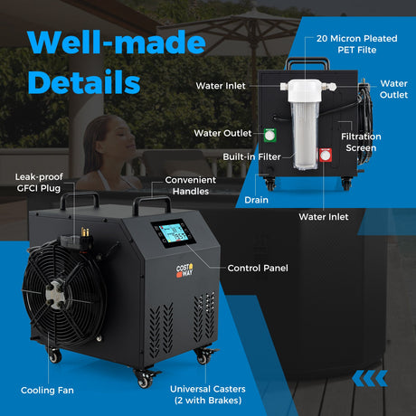 Enfriador de agua para baño de hielo de 4/5 HP para tinas de inmersión fría con compresor - Negro