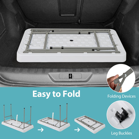 Mesa plegable enfriadora de hielo de 4 pies, mesa con cubo de hielo portátil con fregadero grande - Blanca
