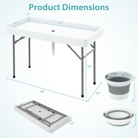 Mesa plegable enfriadora de hielo de 4 pies, mesa con cubo de hielo portátil con fregadero grande - Blanca