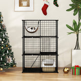 Indoor Cat Cage 3-Tier Cat Enclosure Detachable Metal Wire Kennel-Black